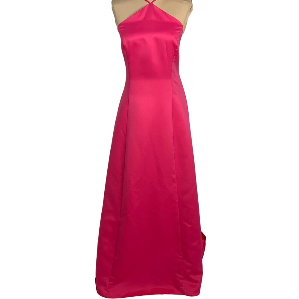 Urban Girl Nites Maxi Dress Gown 9/10 Halter Corset Back Prom Hoco Satin Pink